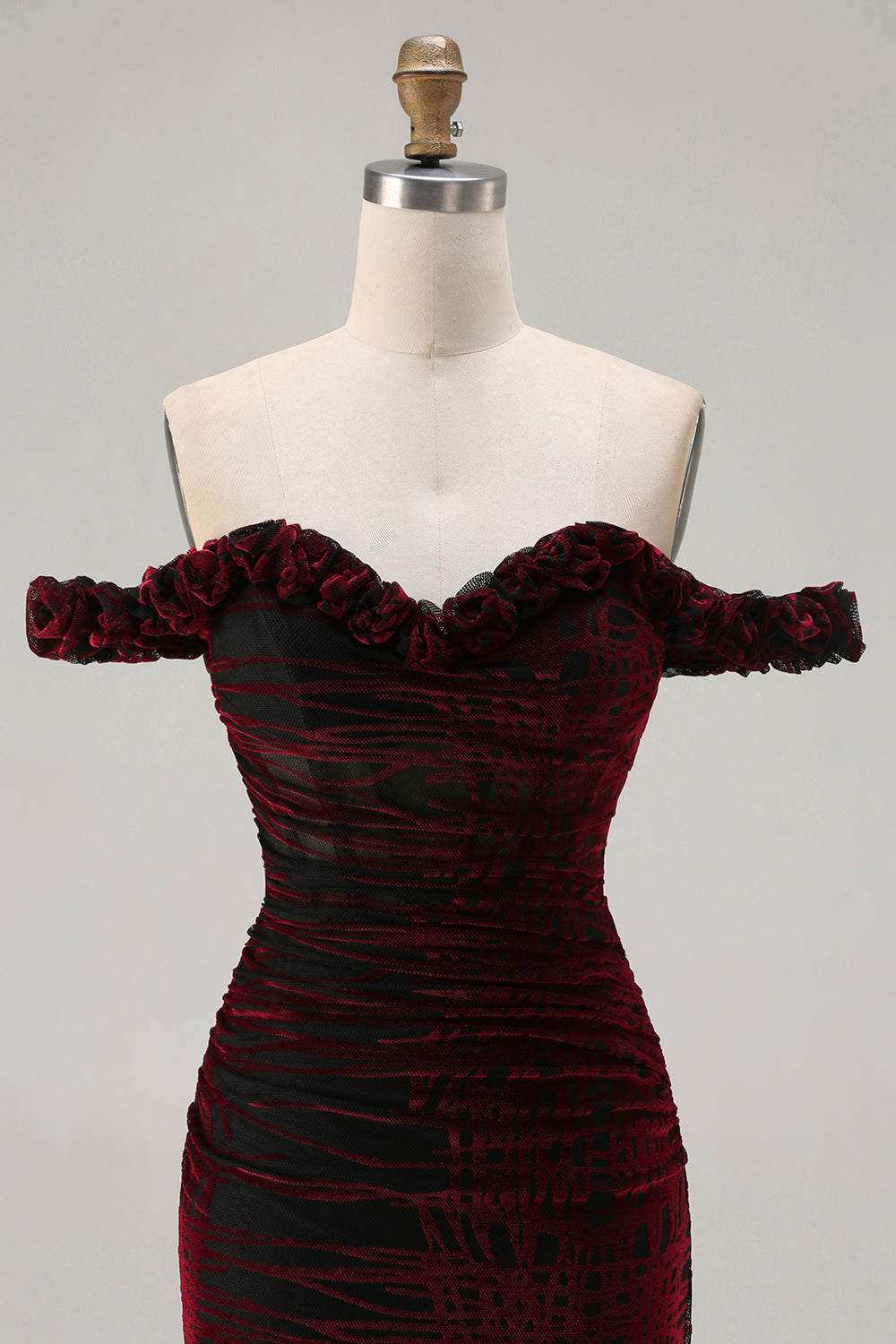 Floral Black and Red Mermaid Off the Shoulder Corset Long Prom Dress with Slit