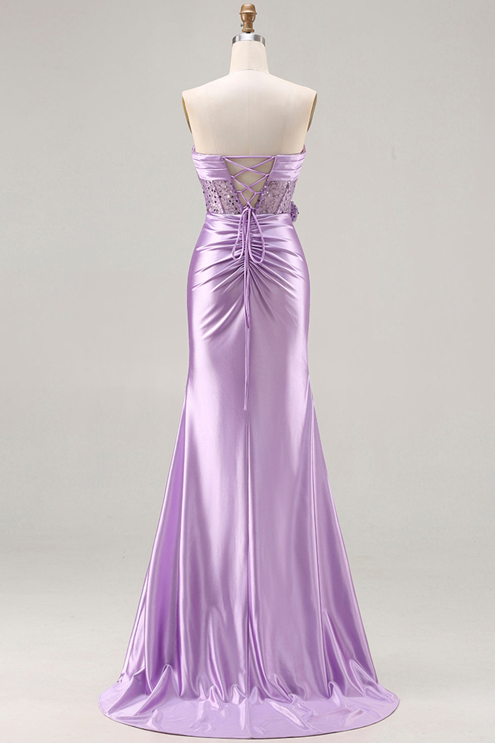 Sparkly Purple Ruched Mermaid Corset Long Prom Dress with Slit