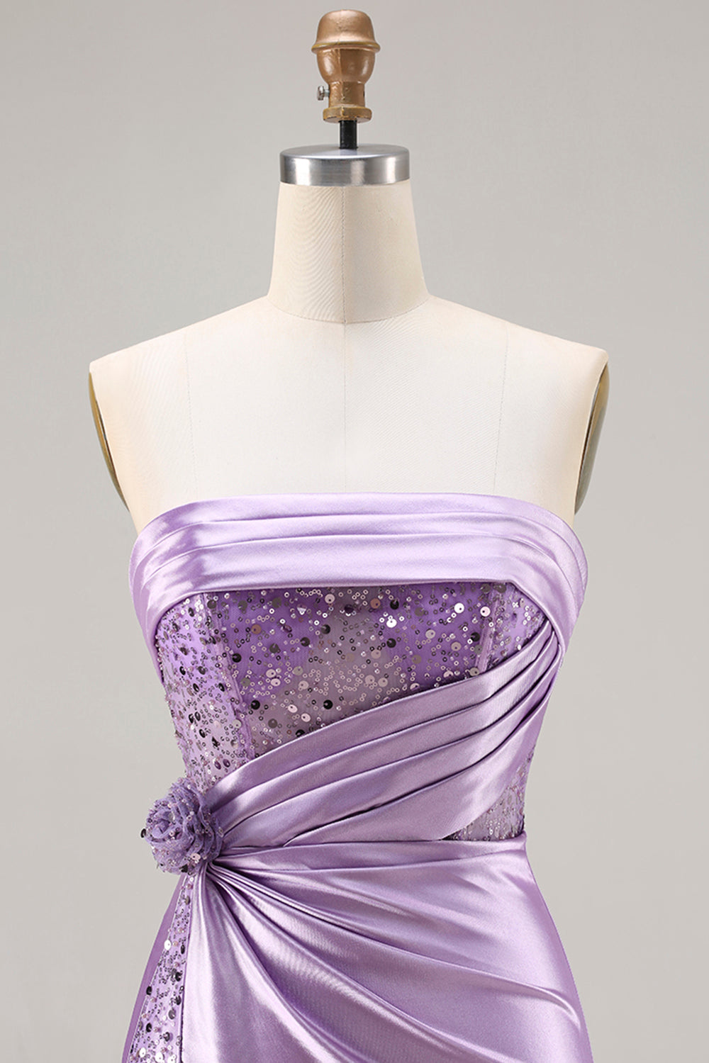Sparkly Purple Ruched Mermaid Corset Long Prom Dress with Slit