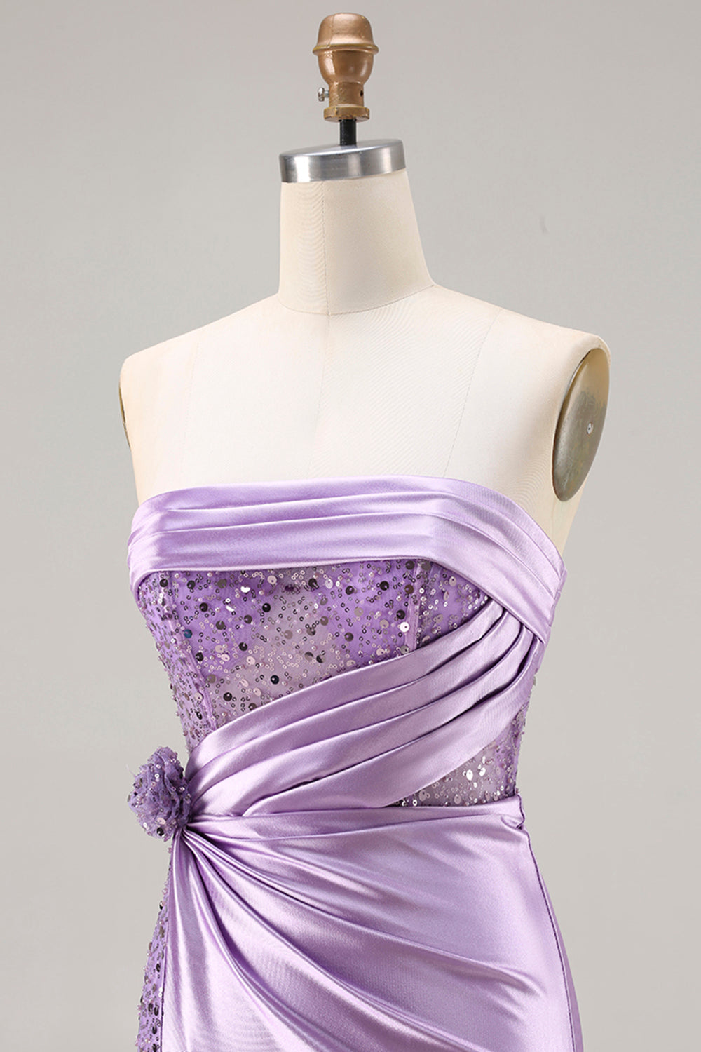 Sparkly Purple Ruched Mermaid Corset Long Prom Dress with Slit