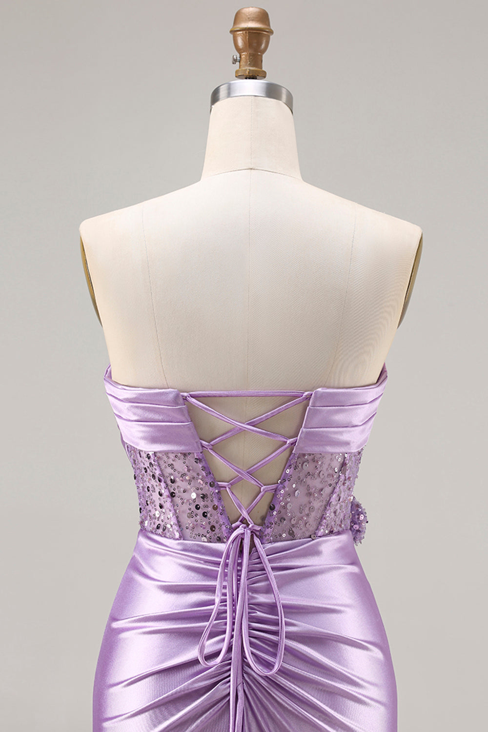 Sparkly Purple Ruched Mermaid Corset Long Prom Dress with Slit