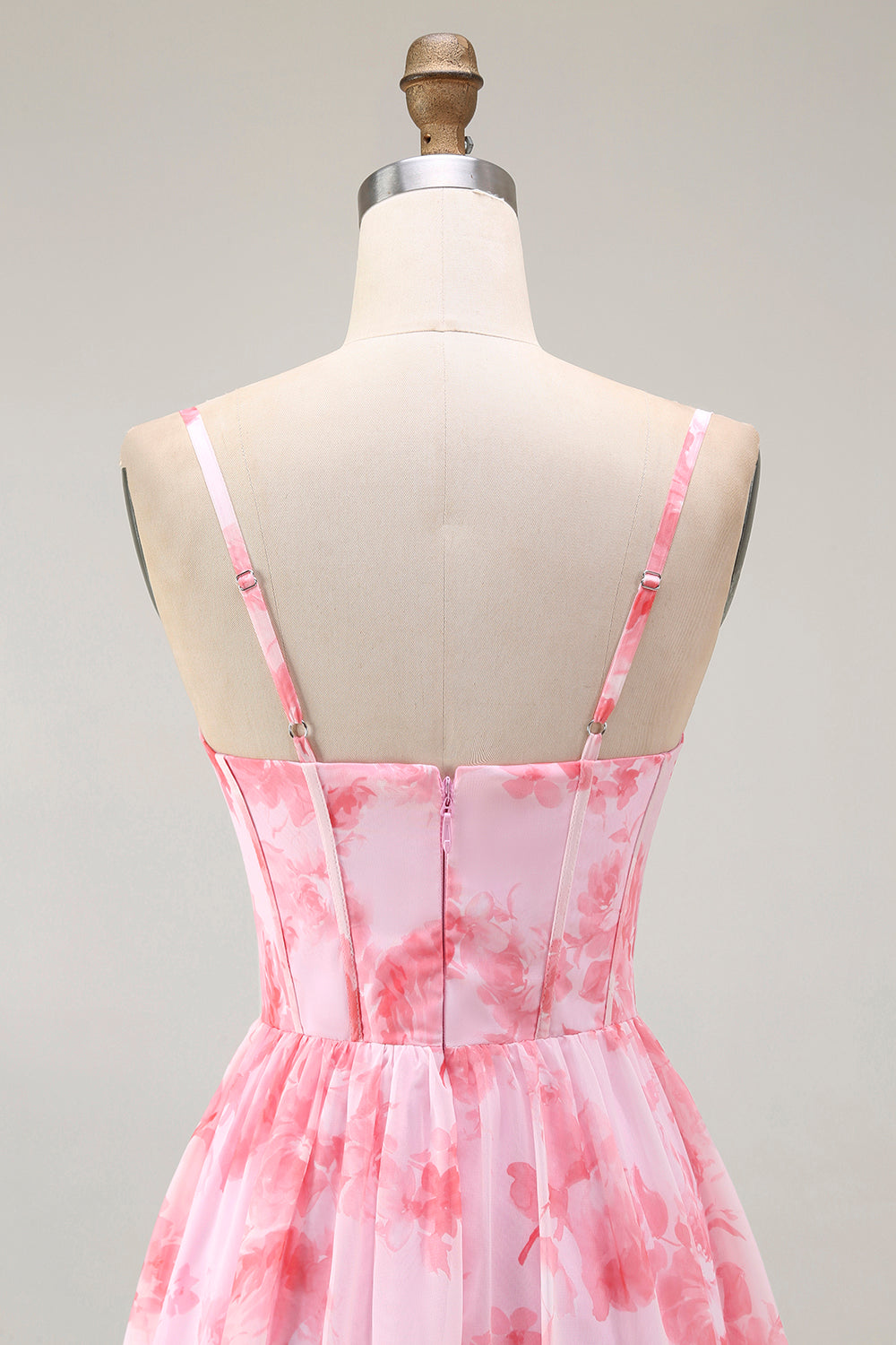 Floral Pink A-Line Long Corset Wedding Guest Dress with Slit