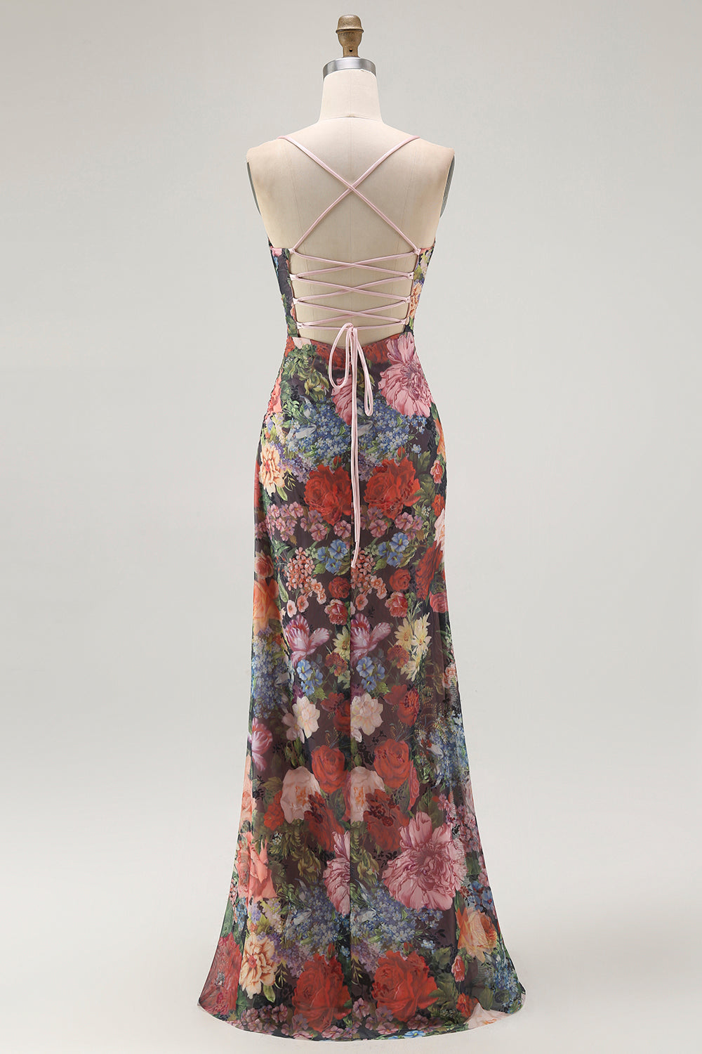 Floral Black Sheath Spaghetti Straps Long Wedding Guest Dress