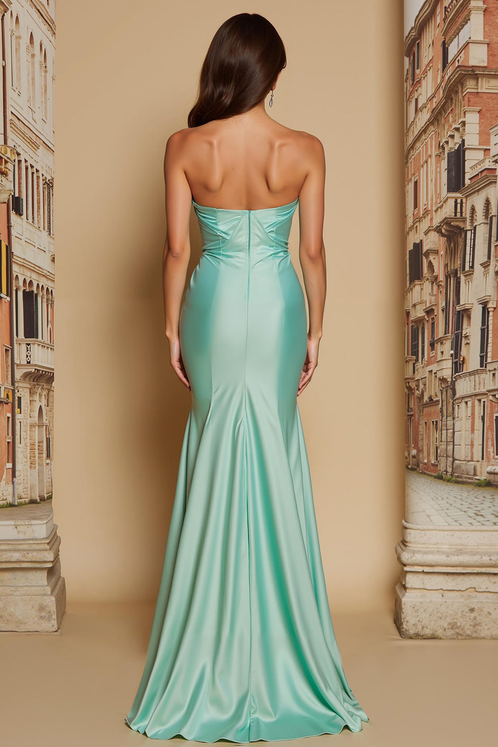 Mint Green Mermaid Sweetheart Satin Ruched Long Wedding Guest Dress with Slit