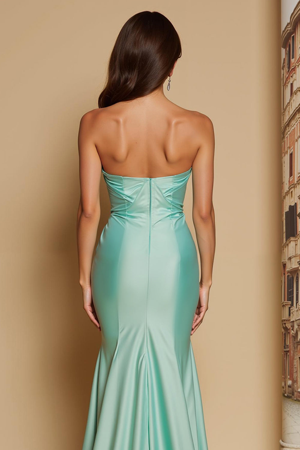 Mint Green Mermaid Sweetheart Satin Ruched Long Wedding Guest Dress with Slit