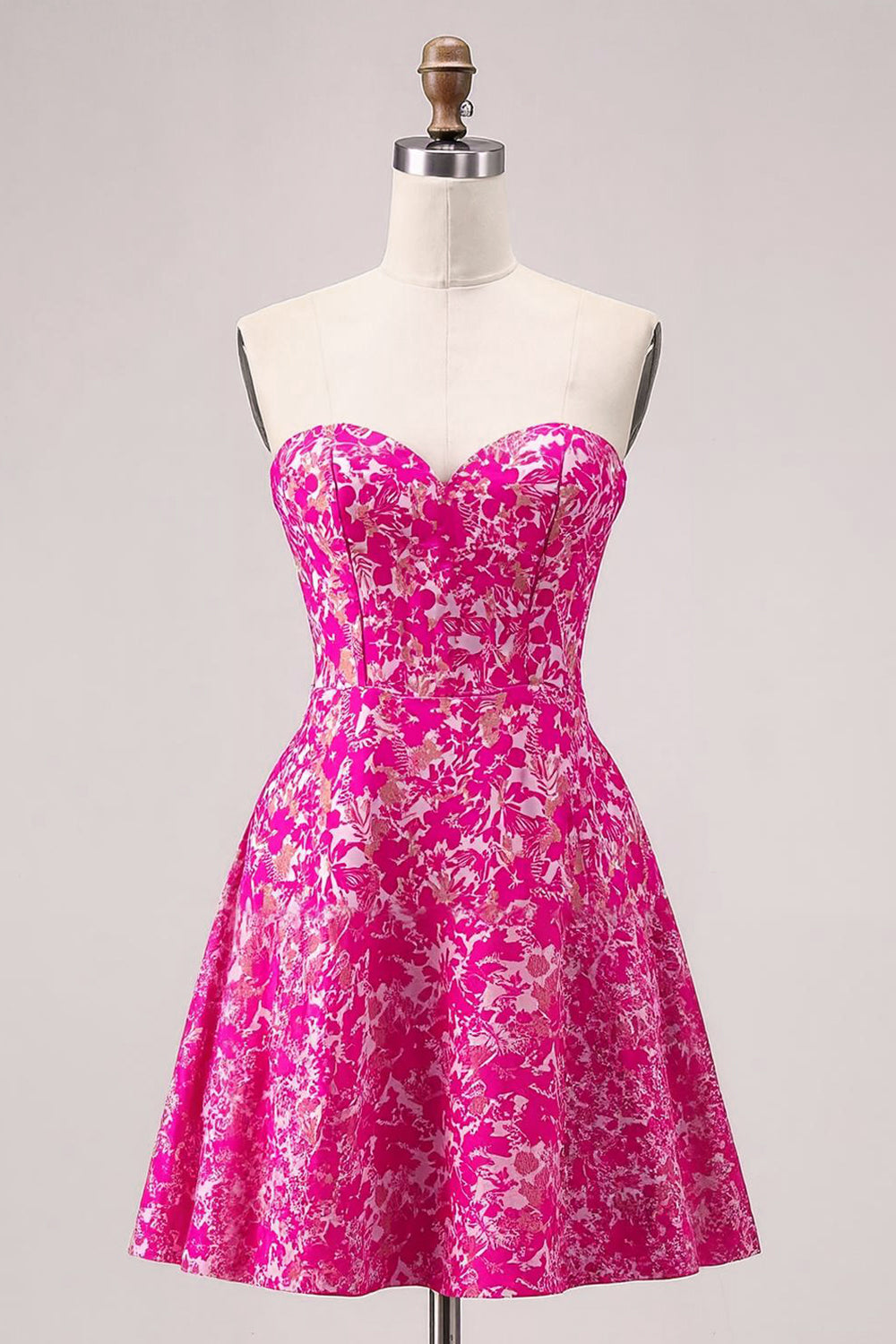 Floral Fuchsia A Line Sweetheart Short Corset Homecoming Dress