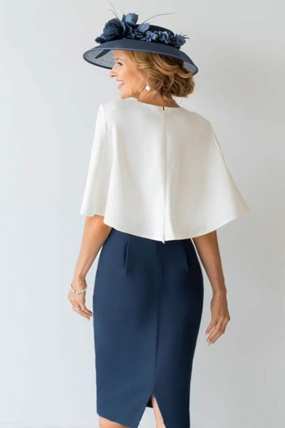 Floral Navy Satin 2 Piece Bodycon Short Wedding Guest Dress