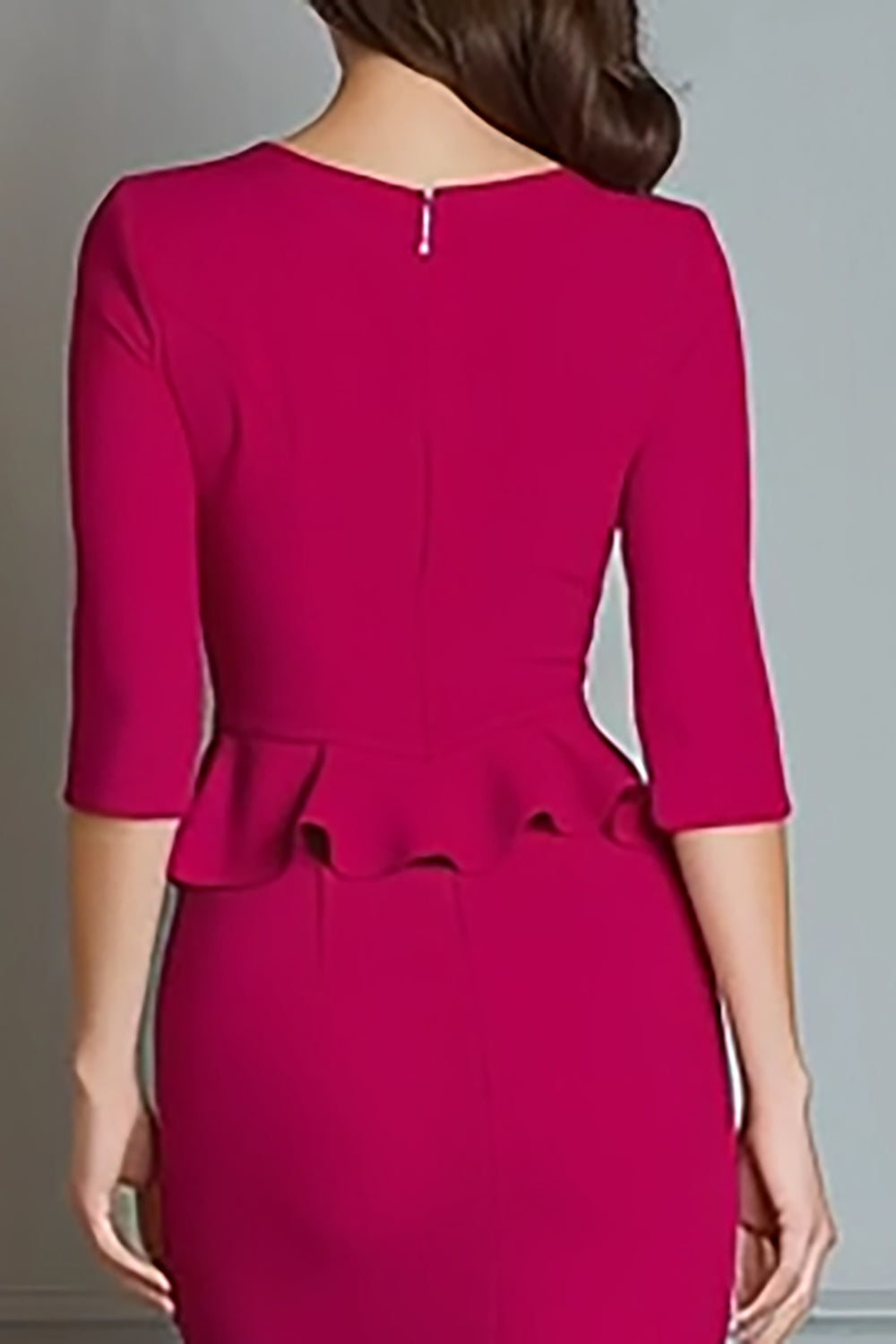 Fuchsia Mermaid Satin V-Neck Ruffled Midi Work Dress with Sleeves