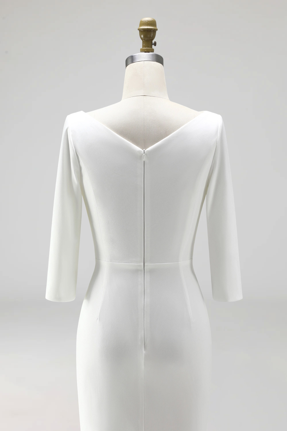 Simple Ivory Ruched Pencil Satin Half Sleeves Midi Work Dress with Slit