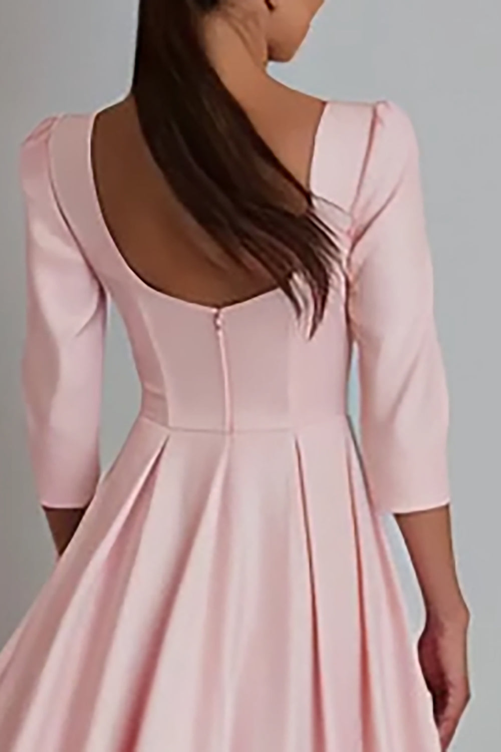 Pink A Line Square Neck Satin Long Sleeves Work Dress
