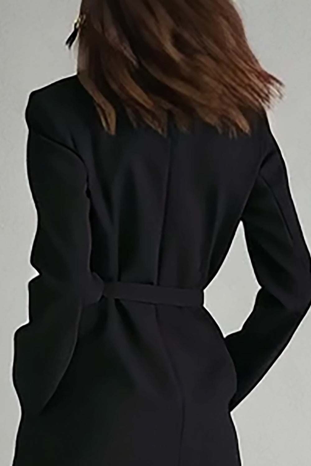 Black Satin A Line Notched Lapel Midi Blazer Dress with Pockets
