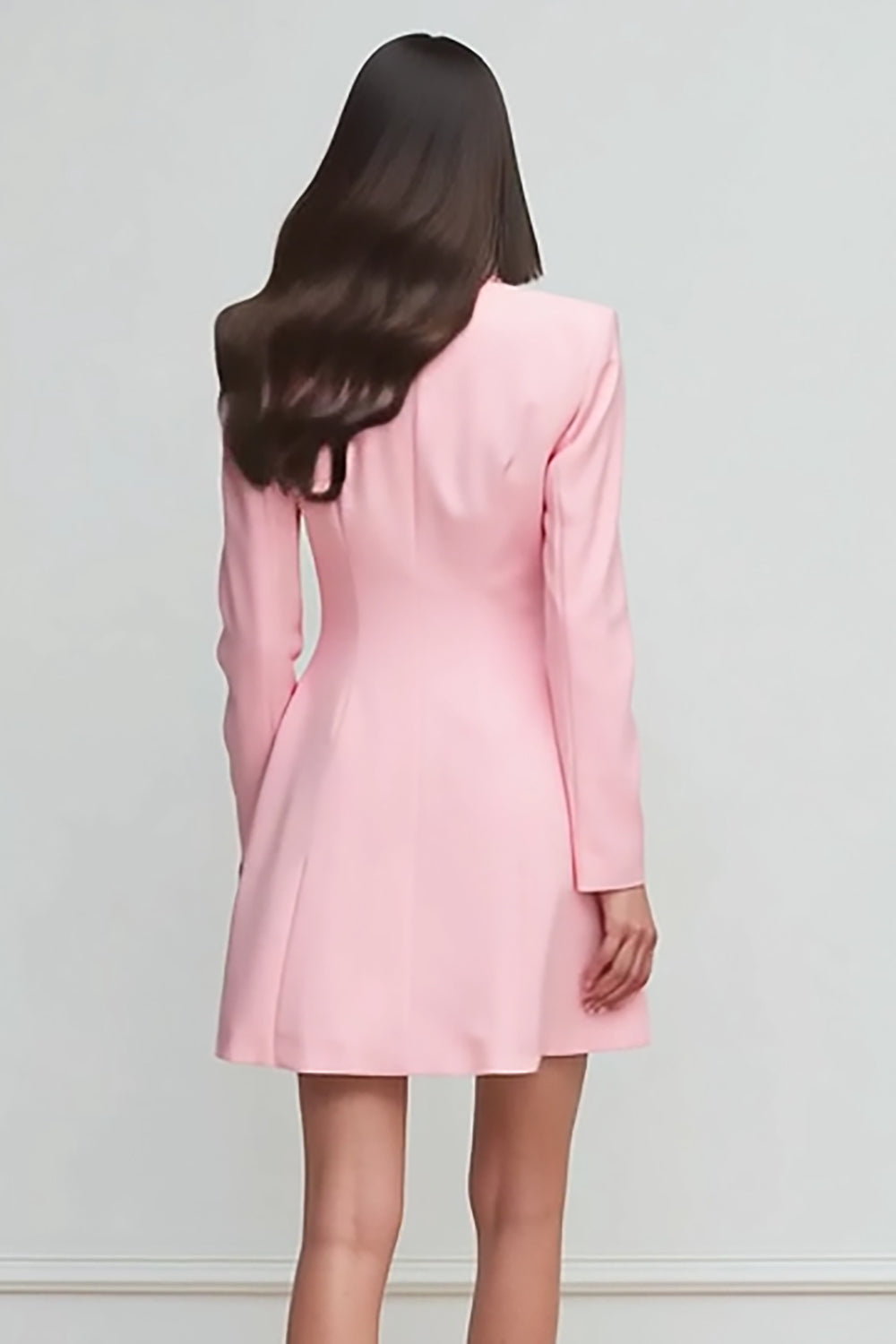 Pink Peak Lapel Long Sleeves Double Breasted Satin Short Blazer Dress