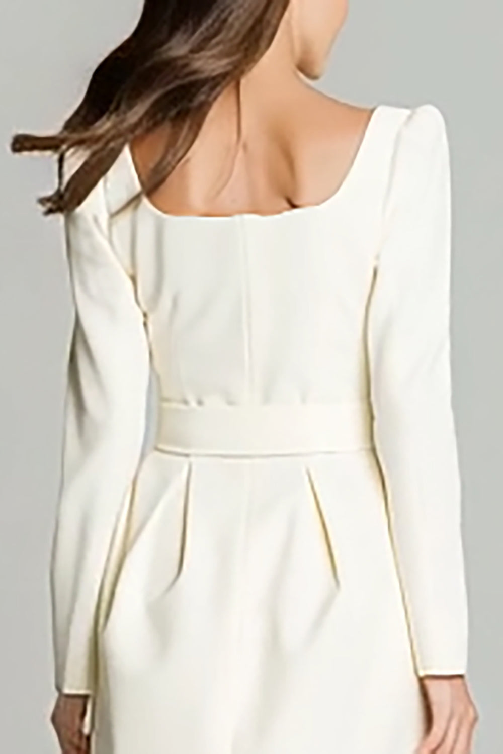 Ivory Satin A Line Square Neck Short Work Dress with Belts
