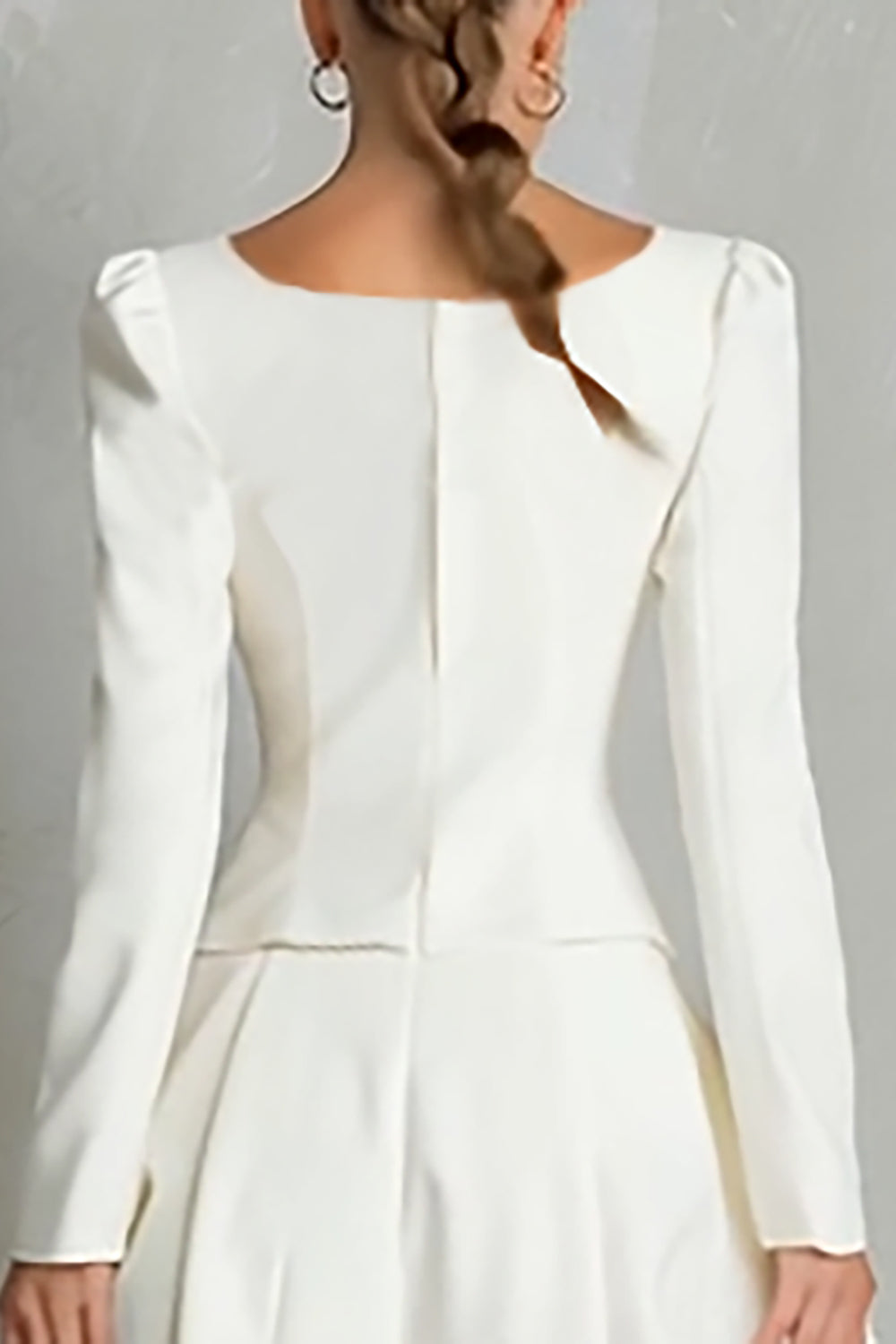 Ivory 2 Piece A Line Satin Square Neck Midi Business Suits