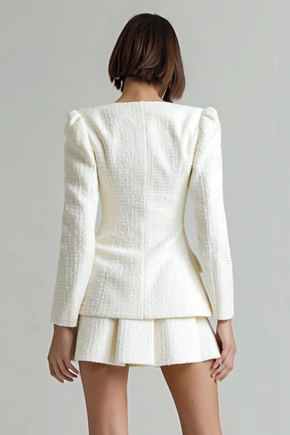 2 Piece Ivory Tweed Single Breasted Short Homecoming Outfits