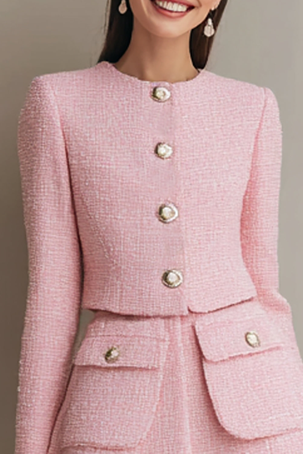 Pink 2 Piece Tweed Single Breasted Mini Homecoming Outfits