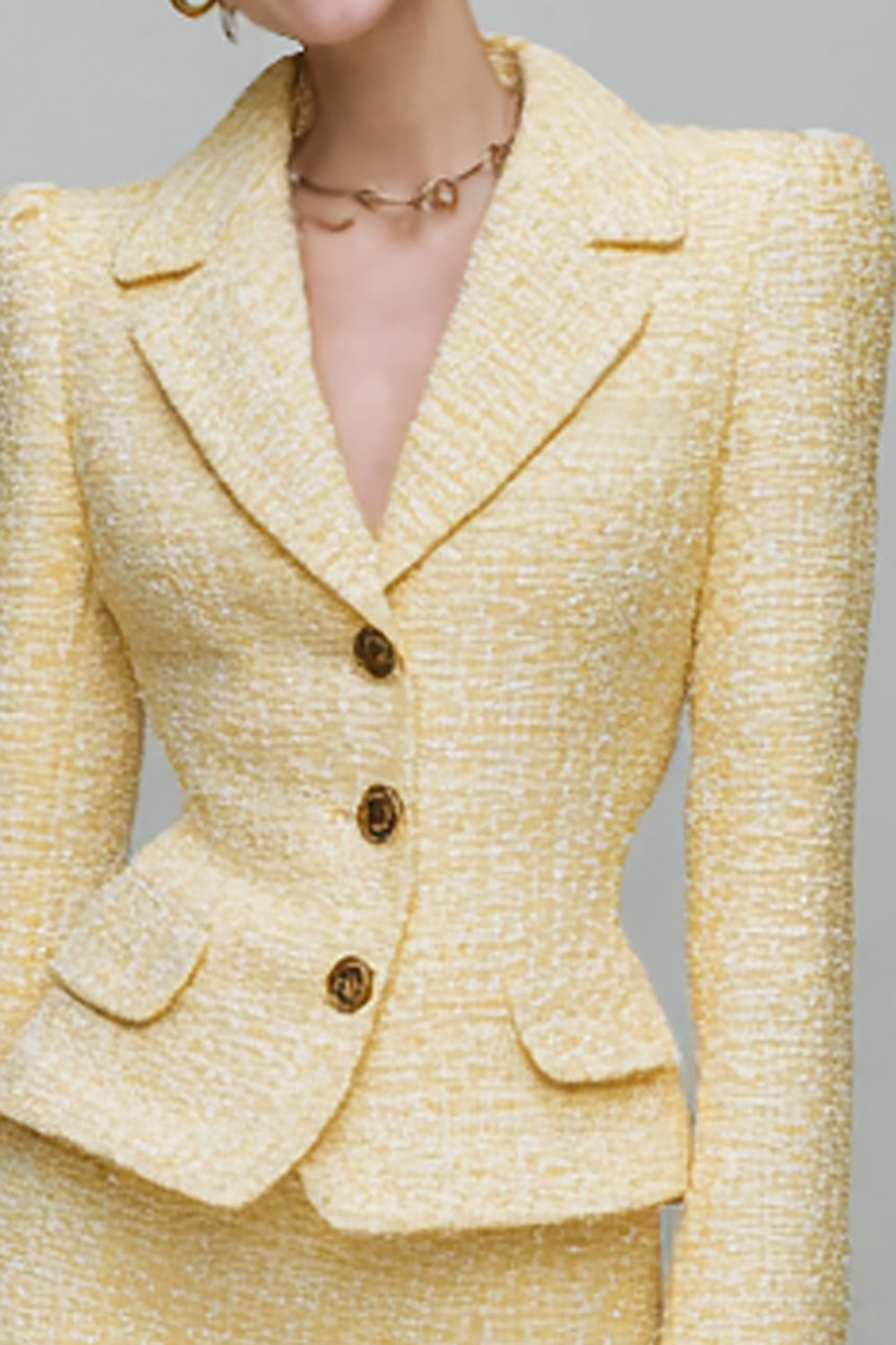 2 Piece Butter Yellow Notched Lapel Tweed Homecoming Outfits