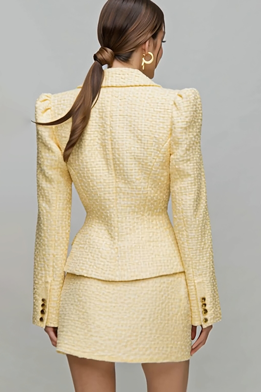 2 Piece Butter Yellow Notched Lapel Tweed Homecoming Outfits