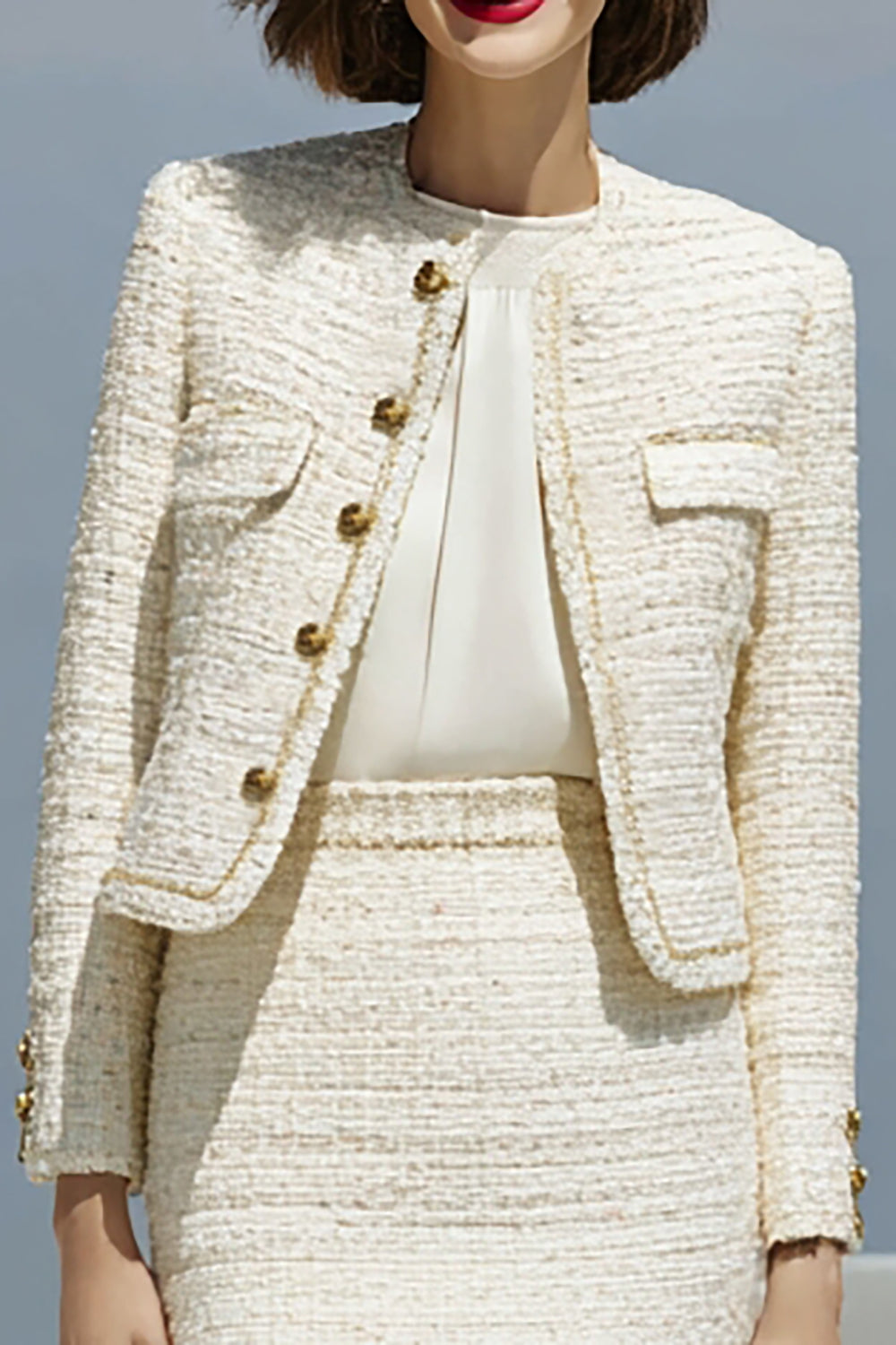 2 Piece Ivory Single Breasted Pencil Midi Pageant Interview Outfits