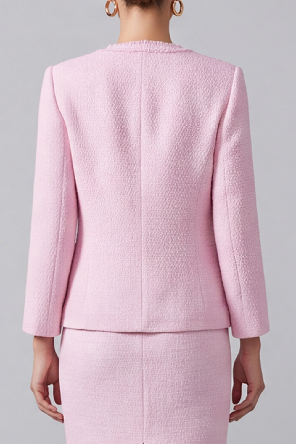 Pink 2 Piece Tweed Round Neck Pencil Midi Pageant Interview Outfits