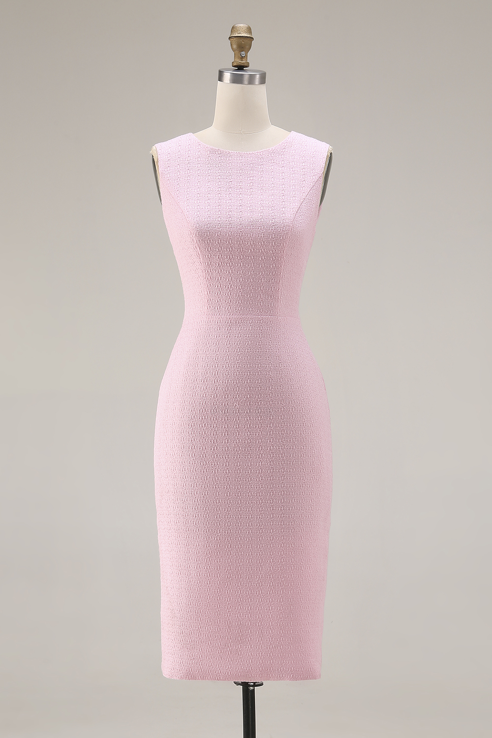 Pink 2 Piece Tweed Round Neck Pencil Midi Pageant Interview Outfits