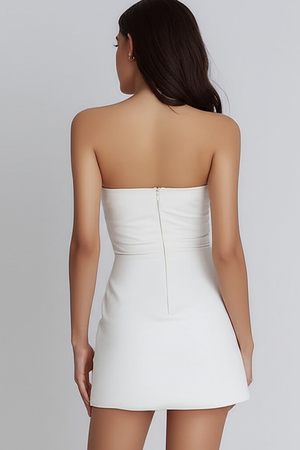 Ivory Strapless Satin A-Line Ruched Short Cocktail Dress
