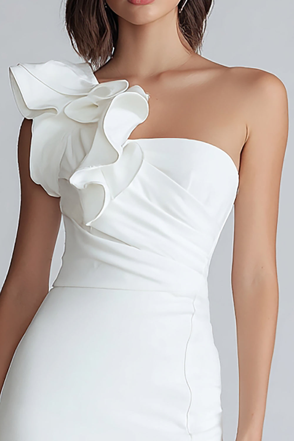 Ivory Bodycon One Shoulder Satin Short Cocktail Dress