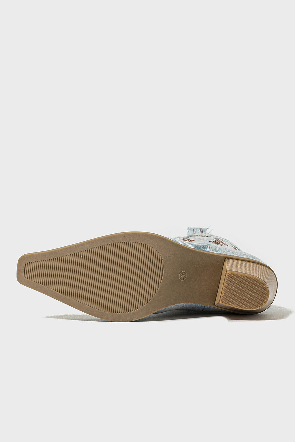 Dark Blue Embroidered Wide Calf Chunky Heel Western Cowgirl Boots