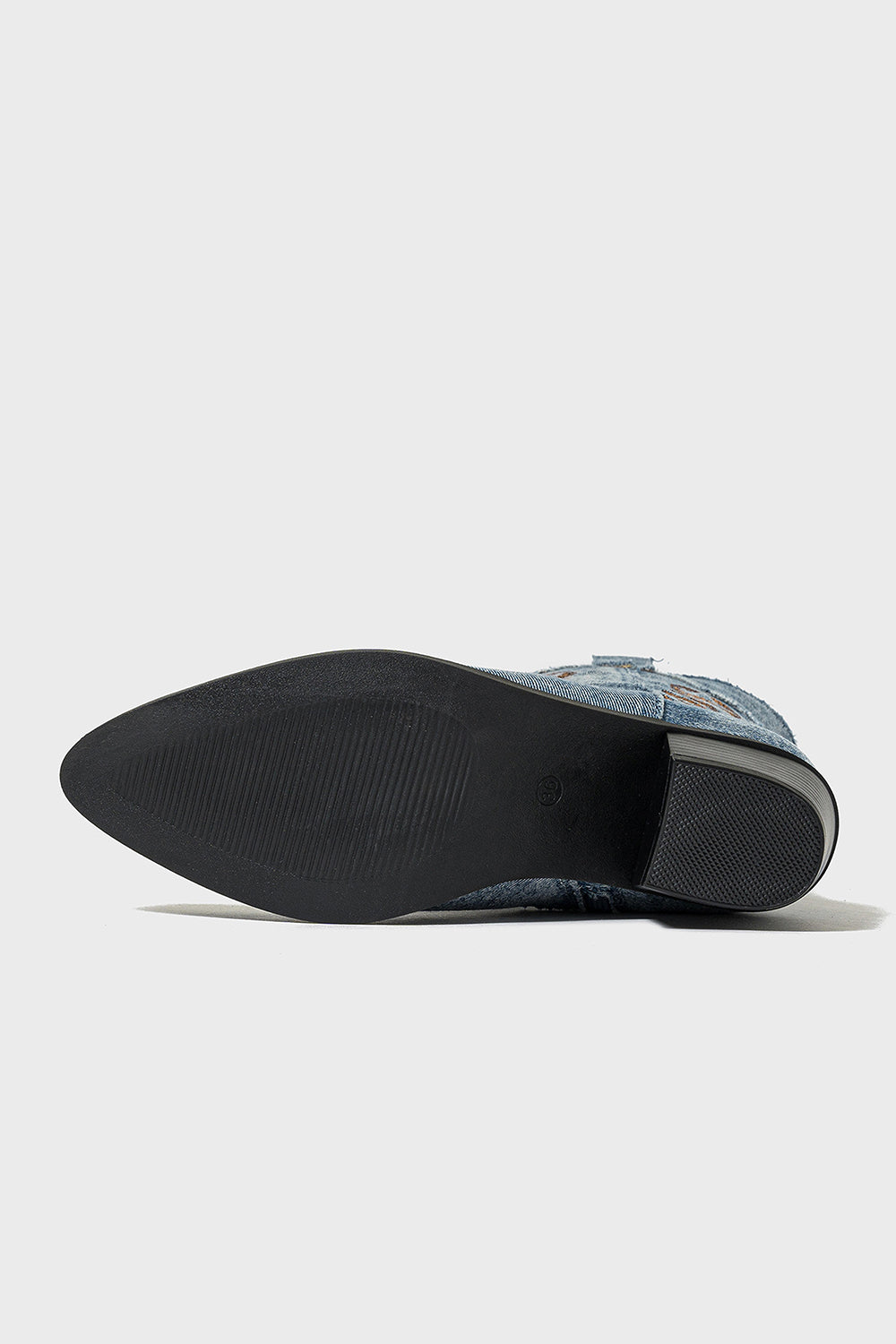 Dark Blue Embroidered Mid Calf Chunky Heel Western Cowgirl Boots