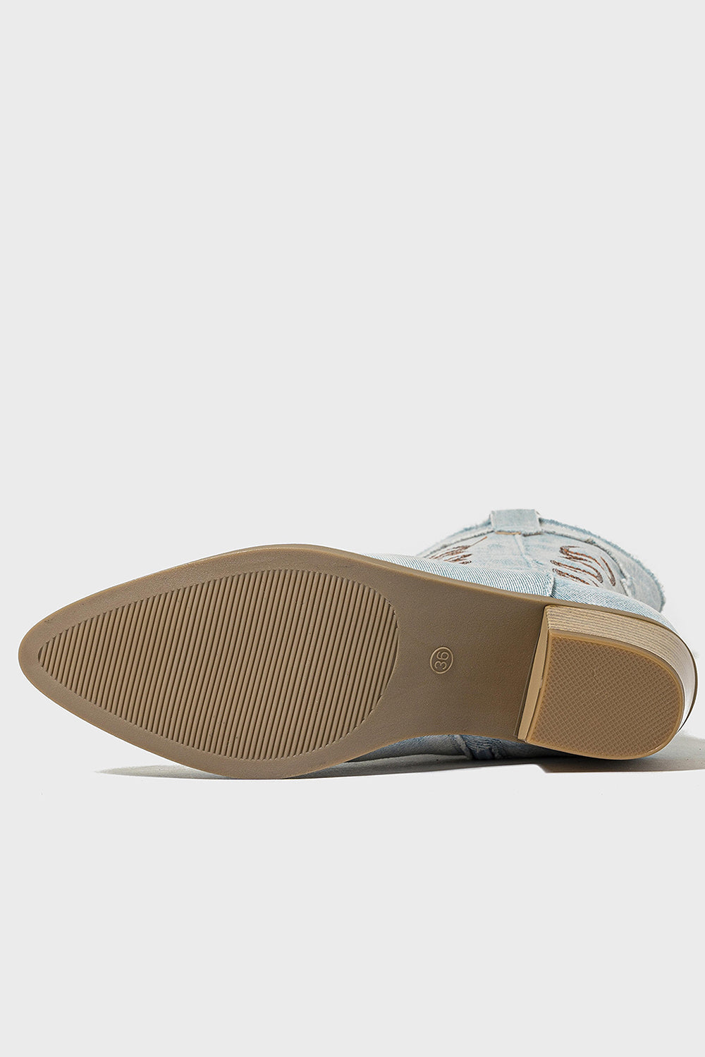 Dark Blue Embroidered Mid Calf Chunky Heel Western Cowgirl Boots