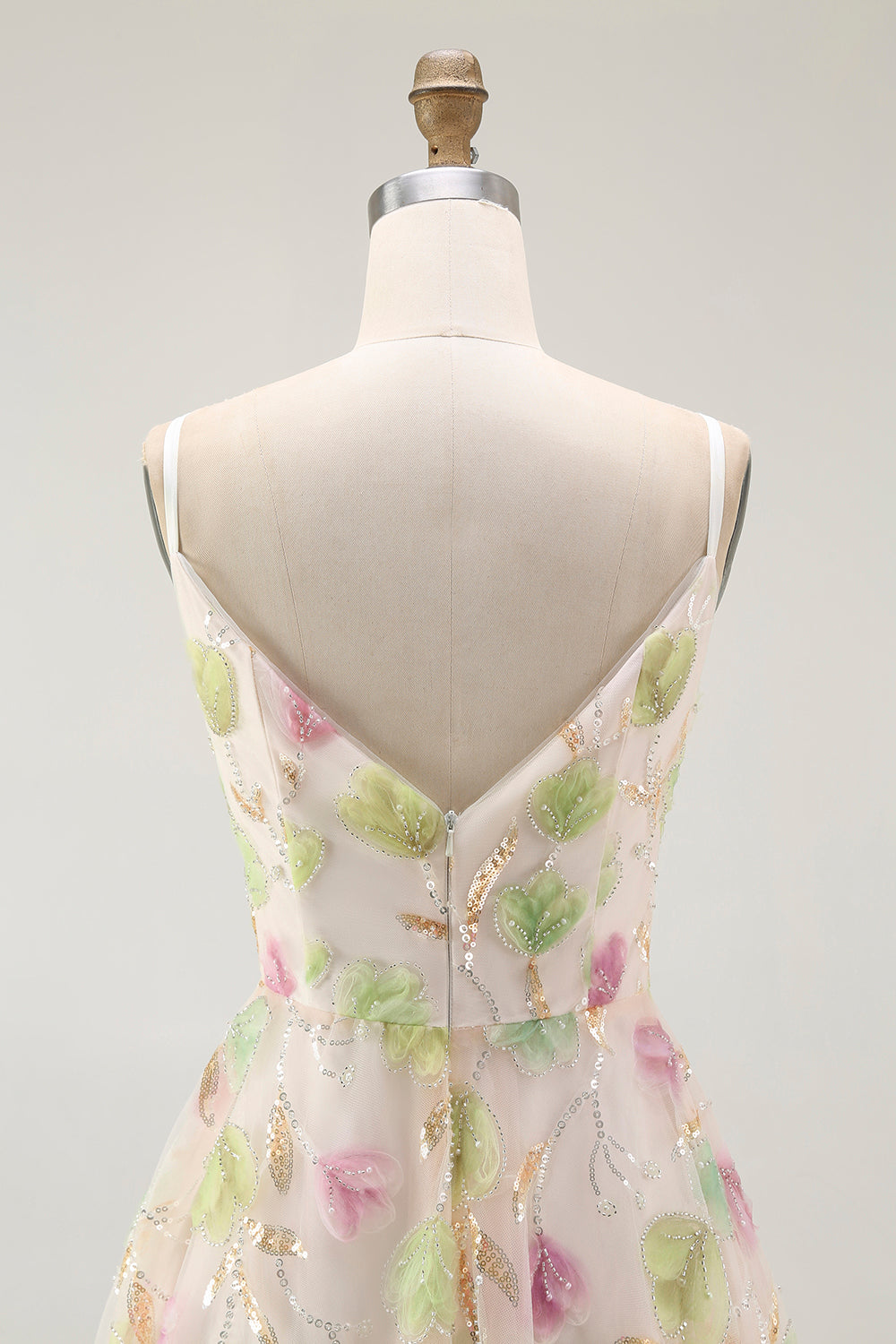 Sparkly Floral Apricot Spaghetti Straps Short Homecoming Dress with Sequins