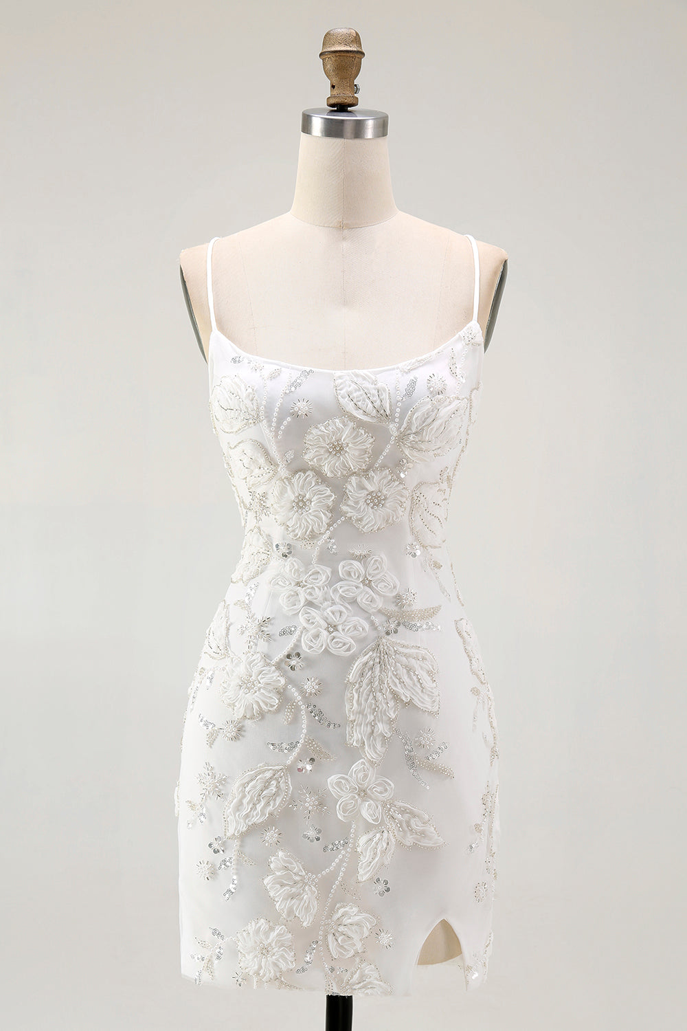 Sparkly Floral White Tight Lace Up Back Short Homecoming Dress