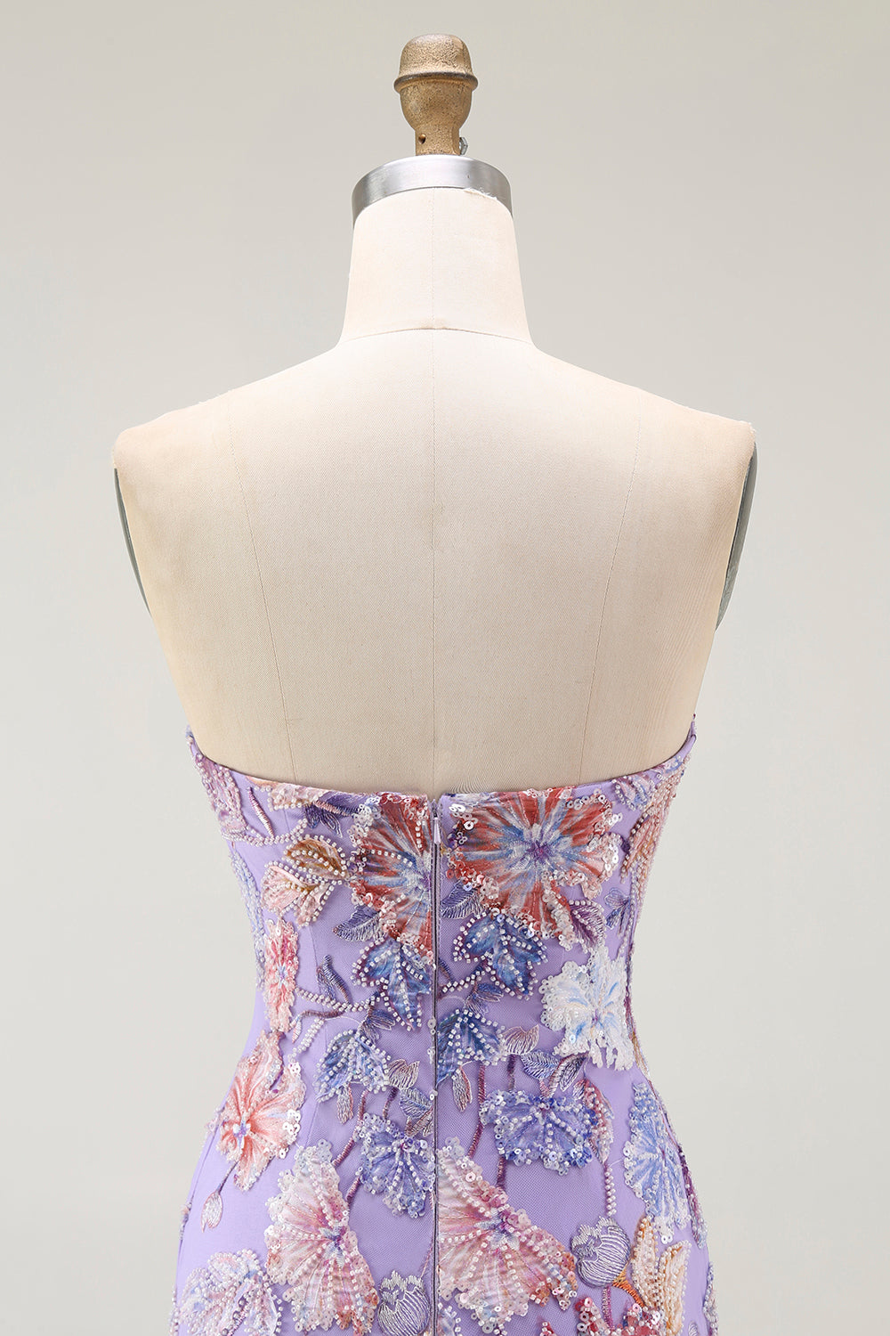 Sparkly Purple Strapless Floral Long Wedding Guest Dress with Beading