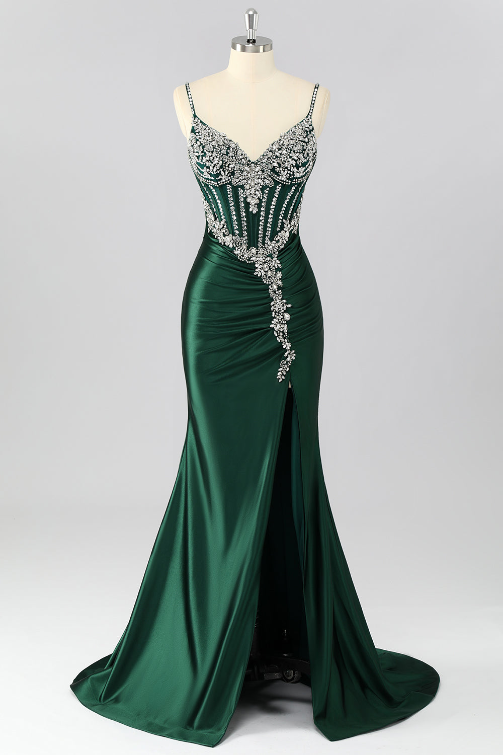 Sparkly Dark Green Mermaid Long Corset Evening Dress with Beading