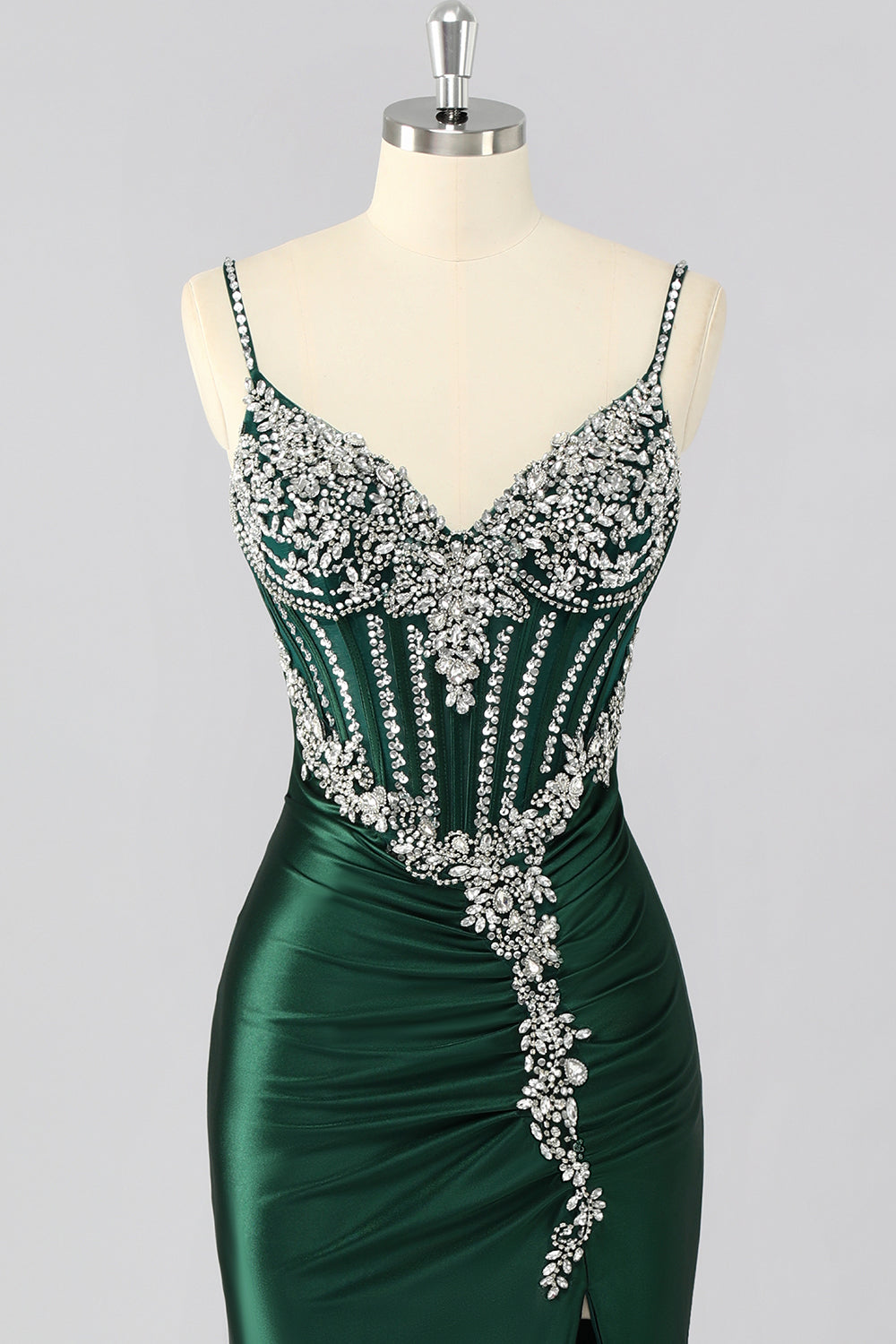Sparkly Dark Green Mermaid Long Corset Evening Dress with Beading
