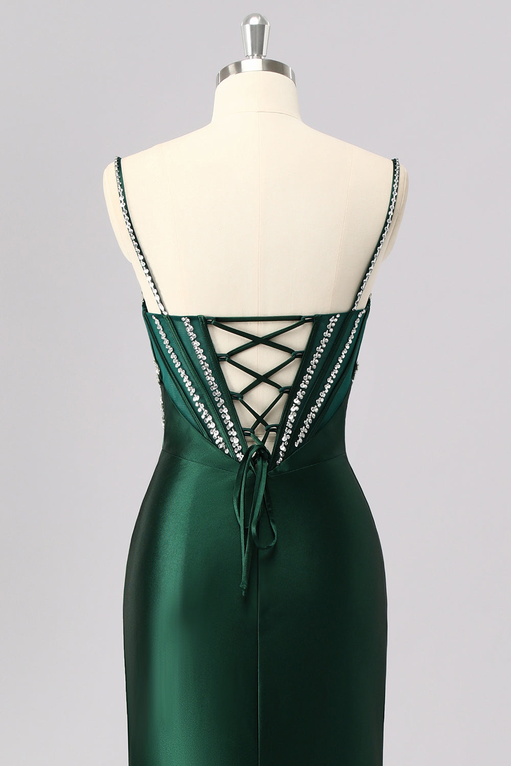 Sparkly Dark Green Mermaid Long Corset Evening Dress with Beading
