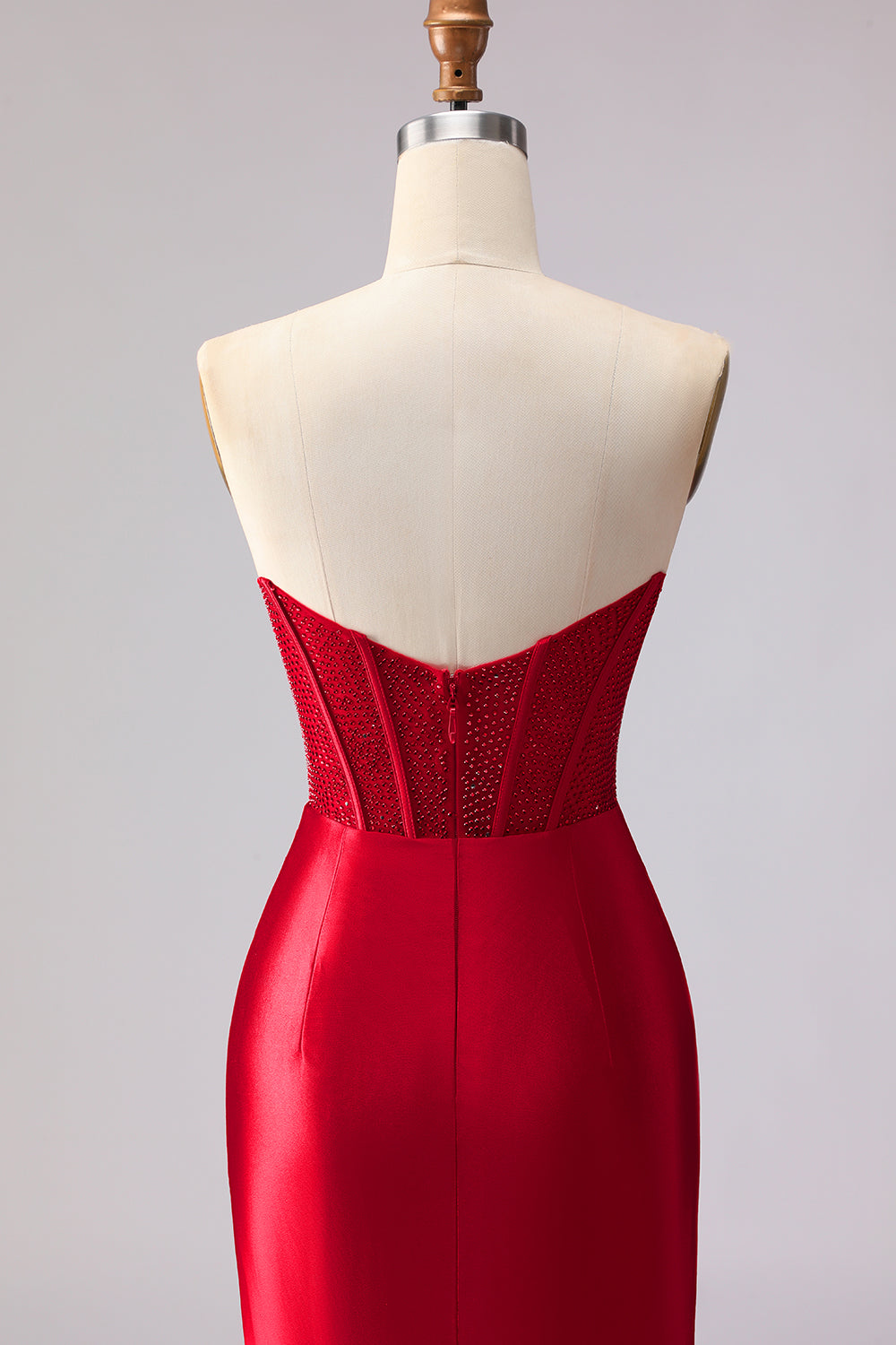Red Mermaid Satin Ruffled Corset Long Prom Dress with Slit