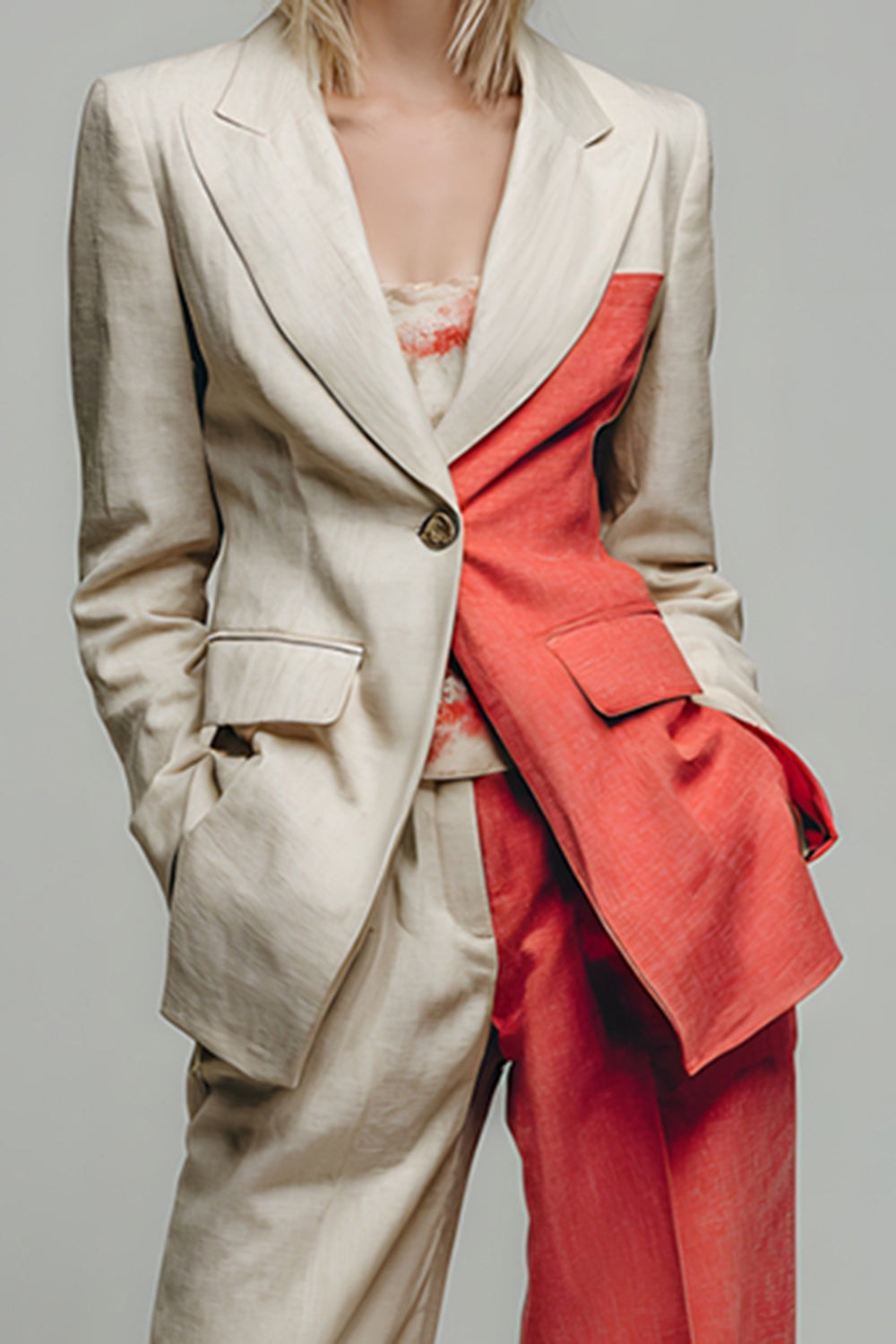 2 Piece Khaki Peak Lapel Business Suits with Pockets