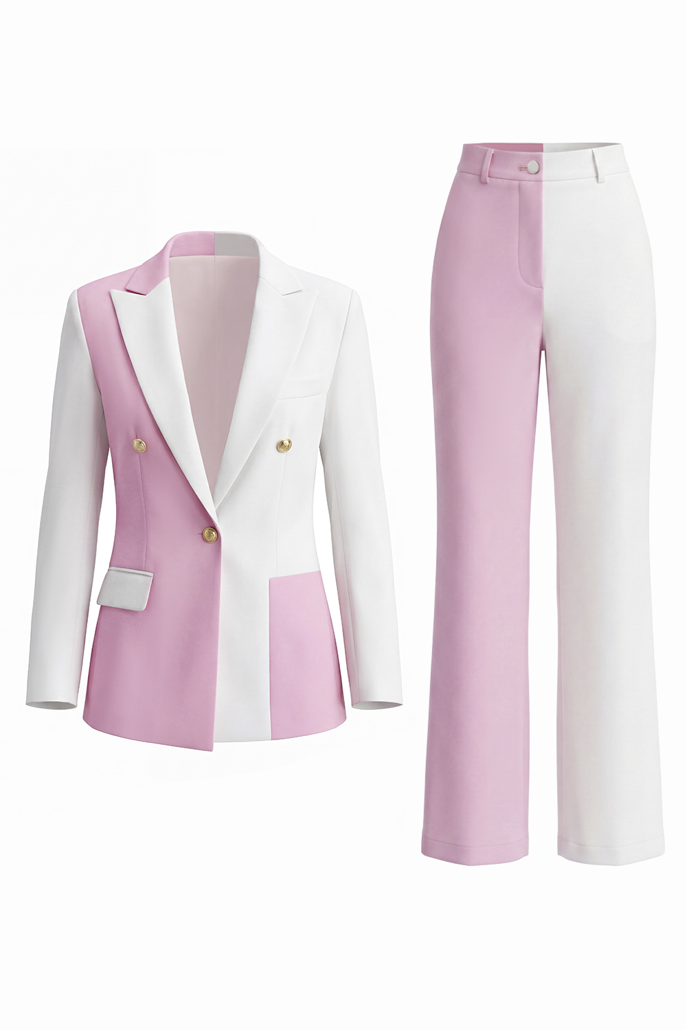 2 Piece Coral Ivory Patchwork Peak Lapel Business Suits with Pockets