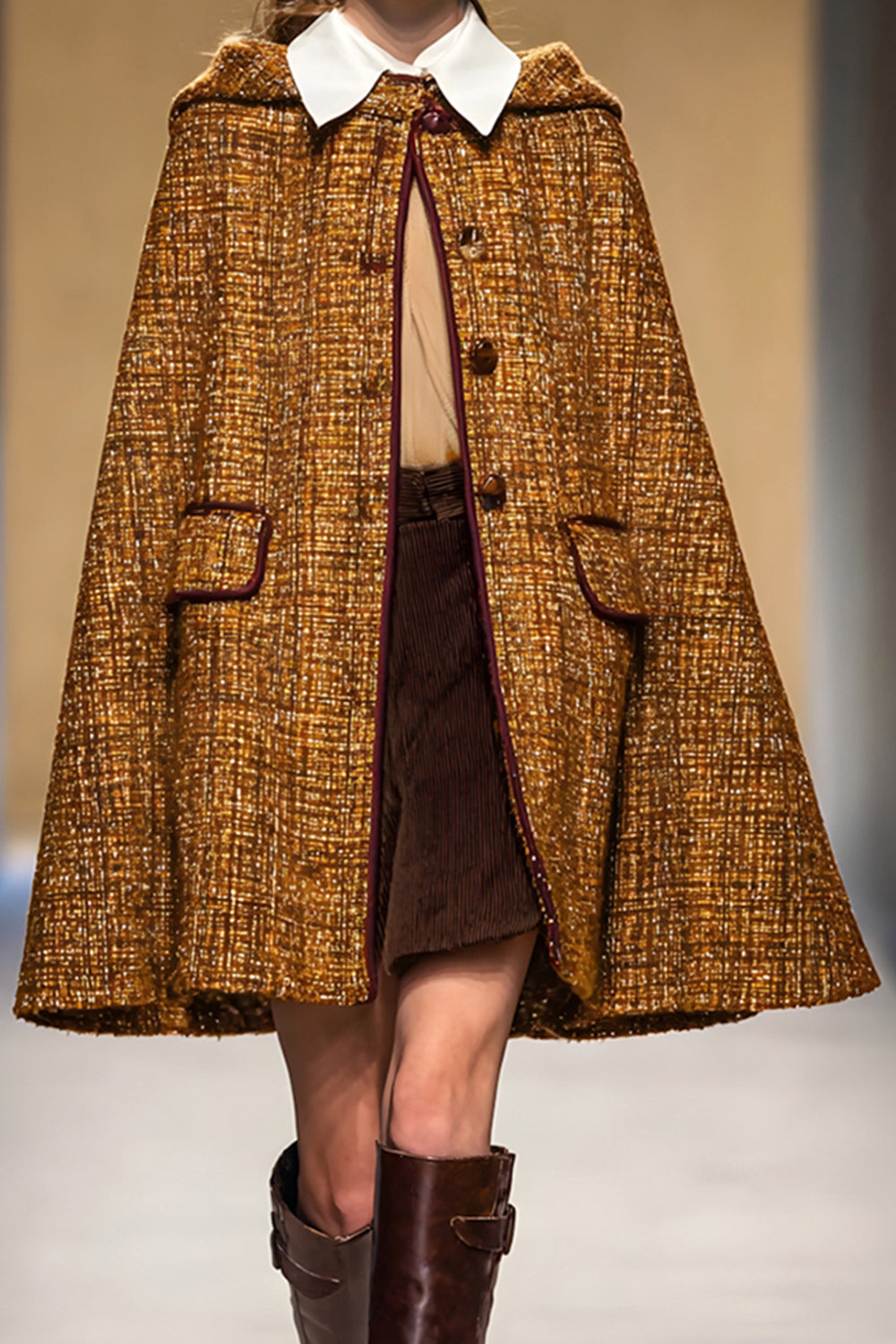 Brown Single Breasted Tweed Women Blazer