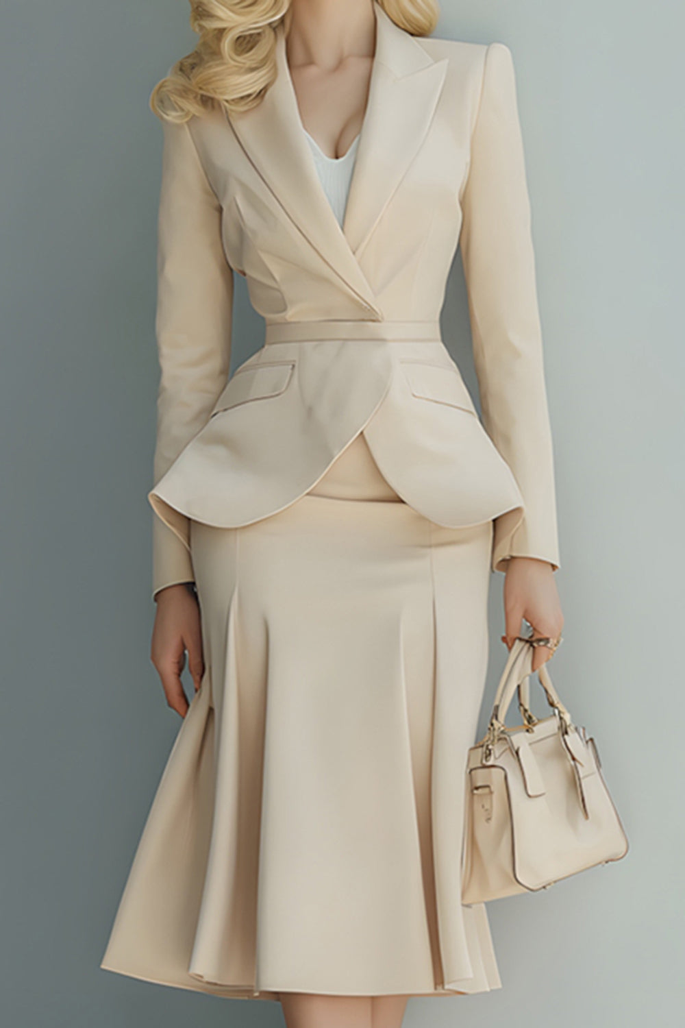 2 Piece Light Khaki Peak Lapel Business Suits with Sleeves