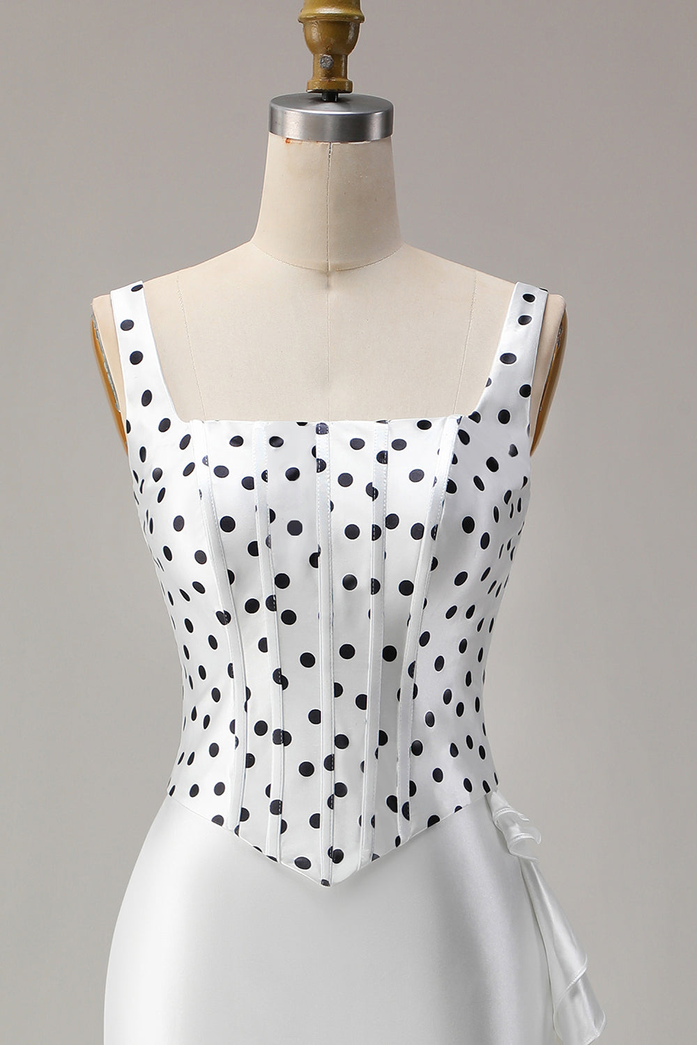 Elegant Black and White Polka Dots Corset Mermaid Long Prom Dress with Ruffles