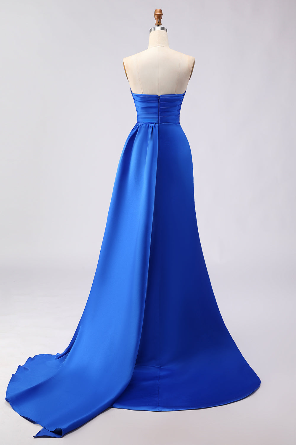 Royal Blue Strapless Mermaid Long Prom Dress with Side Cape