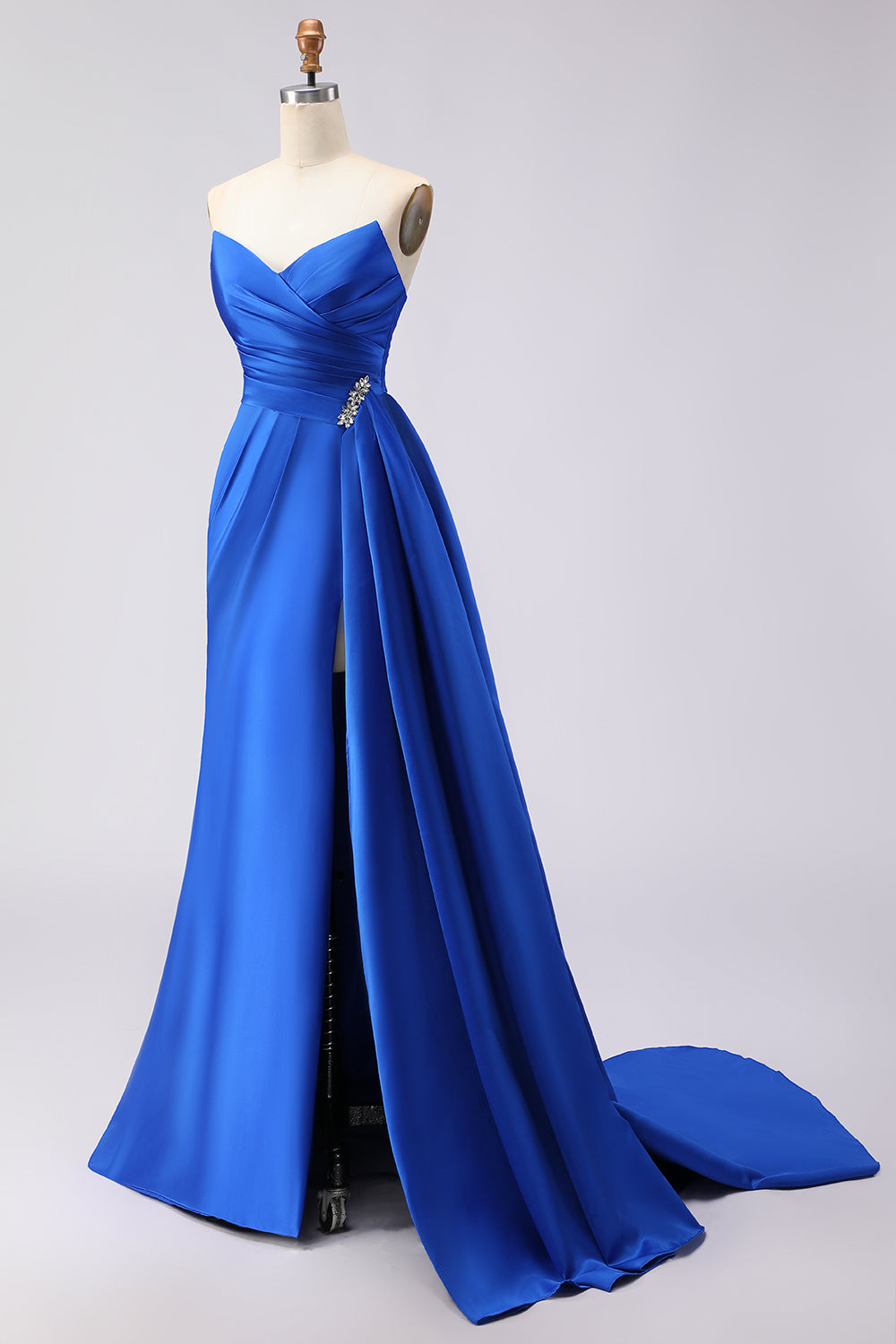 Royal Blue Strapless Mermaid Long Prom Dress with Side Cape