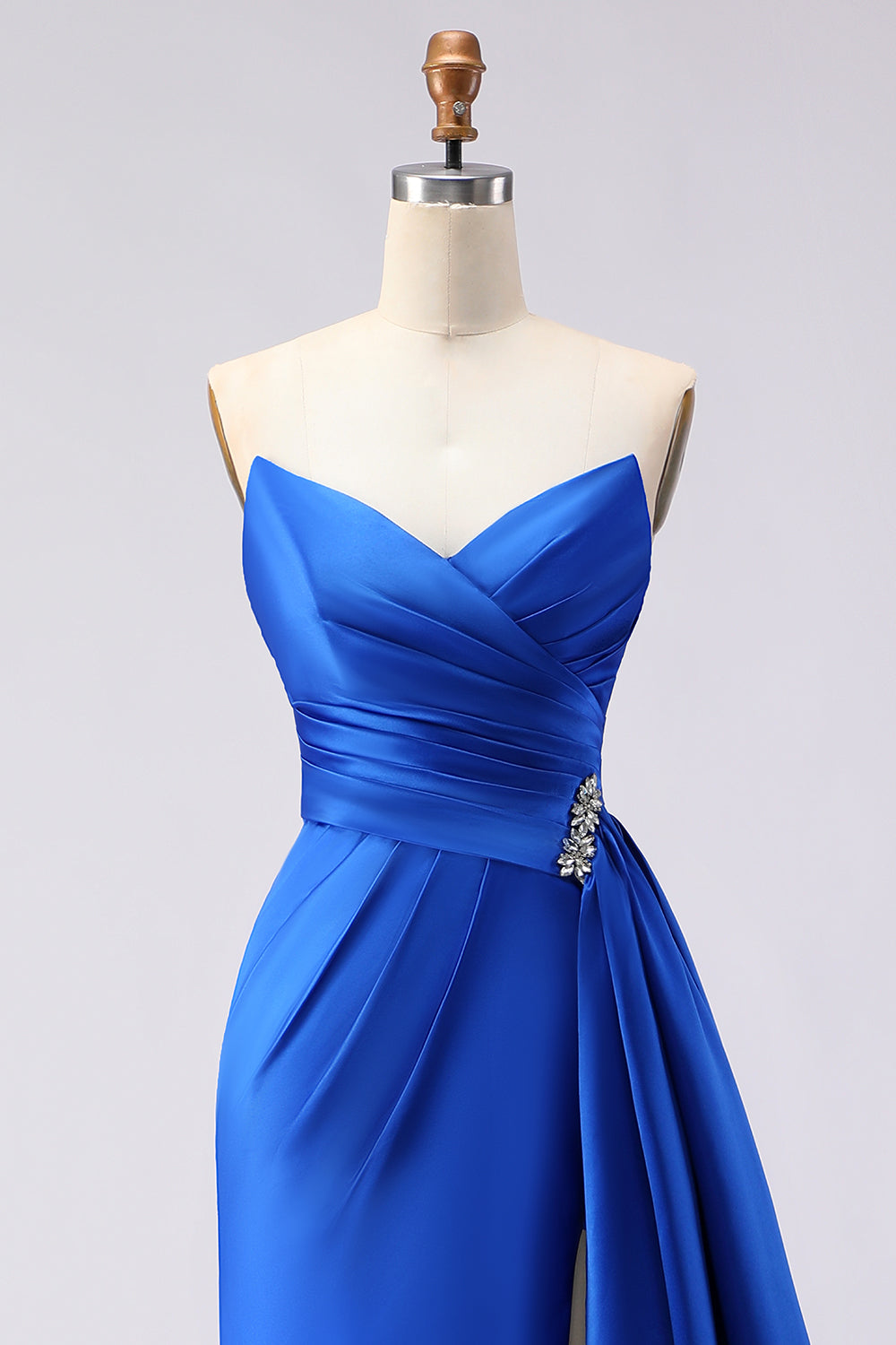 Royal Blue Strapless Mermaid Long Prom Dress with Side Cape
