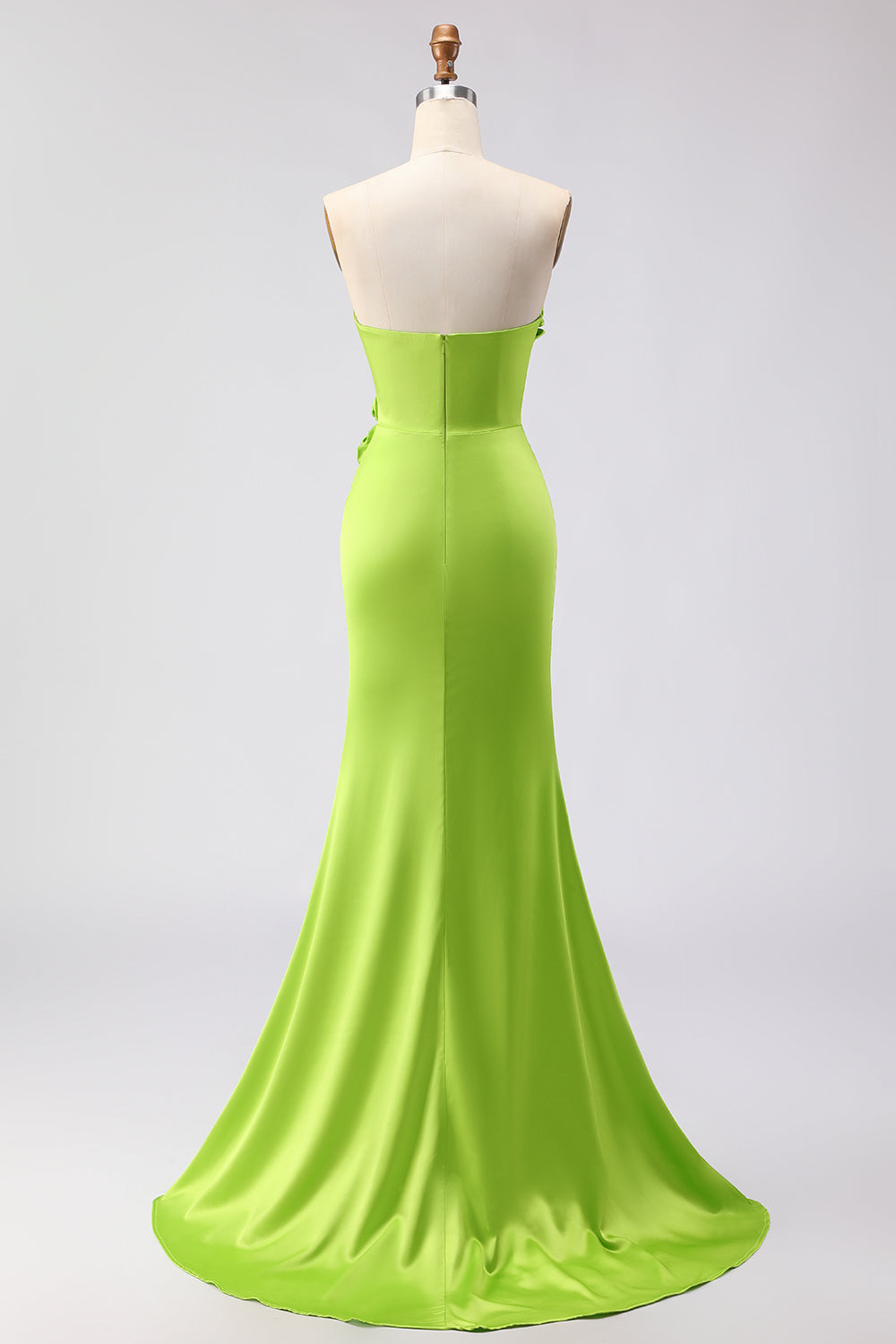 Green Satin Sweetheart Mermaid Long Prom Dress with 3D Flowers