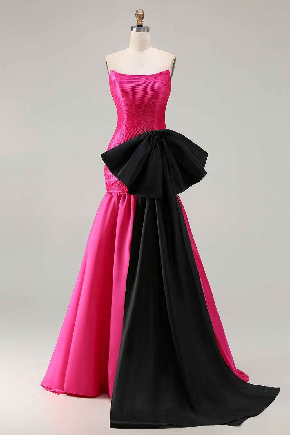 Fuchsia Strapless Mermaid Long Prom Dress with Bow