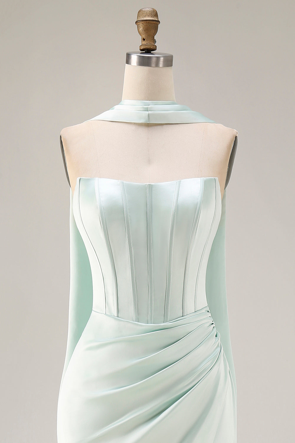 Light Green Neck Scarf Mermaid Corset Long Prom Dress with Slit
