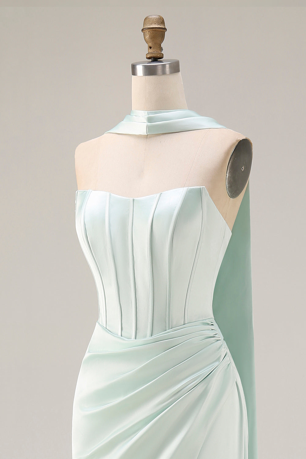 Light Green Neck Scarf Mermaid Corset Long Prom Dress with Slit