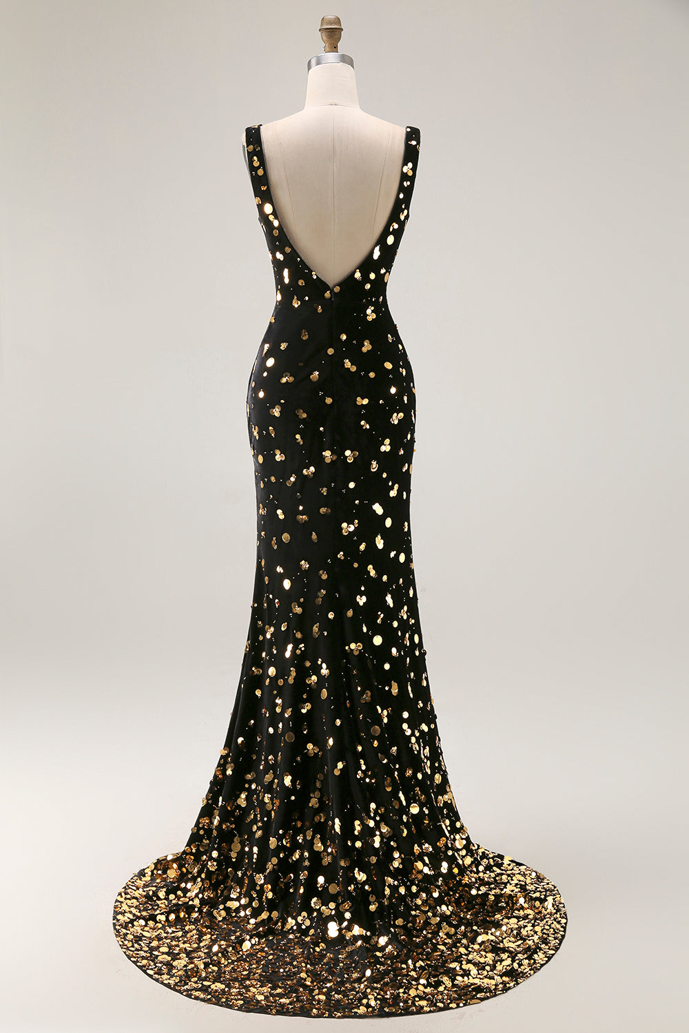 Sparkly Black Golden Mermaid V Neck Long Prom Dress with Beading